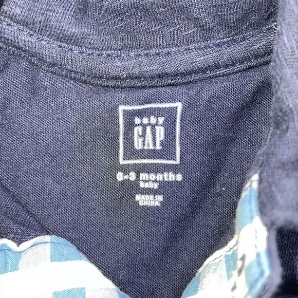 Baby Gap Blue Gingham Romper Polo & Old Navy White Printed Bodysuit Set Sz 3 Mos - Picture 3 of 5